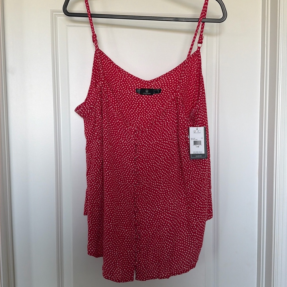 Volcom Red & White Polka Dot Cami Tank Top Blouse 14w *NWT*